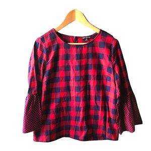 J Crew Bell Sleeve Checkered Top